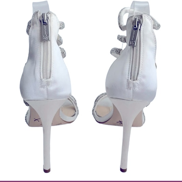 New Jessica Simpson Jamalee White Satin Beaded Rhinestone Stiletto Sanda… - Picture 9 of 10